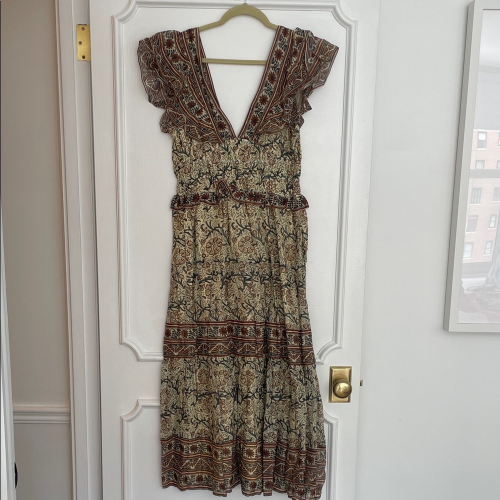 Sea New York V-Neck Floral Midi Dress in Brown